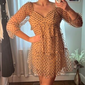 Beige Black Polka Dot Party Dress